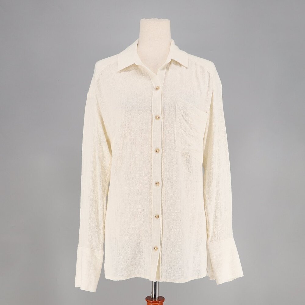 PILCRO ANTHROPOLOGIE Textured Slim Buttondown Shirt Ivory Cream Size S